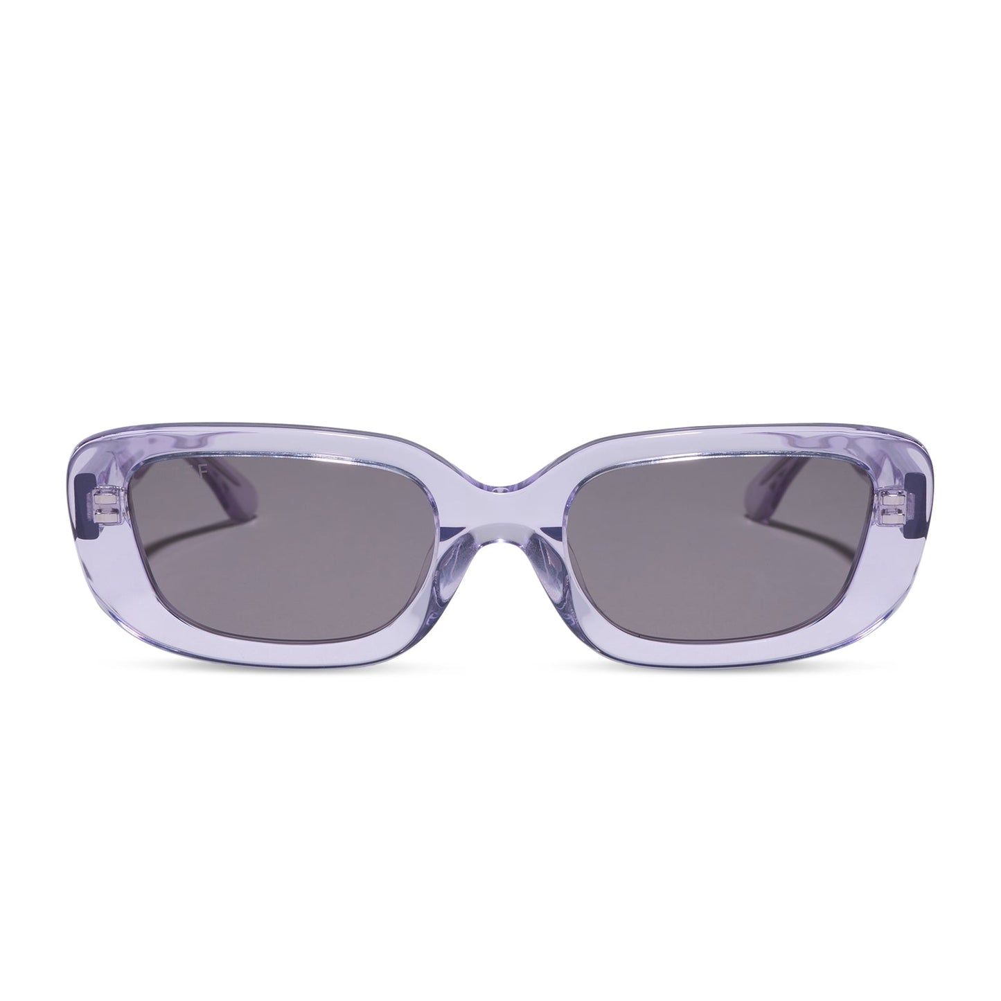 diff eyewear daphne ii low profile square sunglasses with a lilac crystal purple acetate frame and grey lenses front view