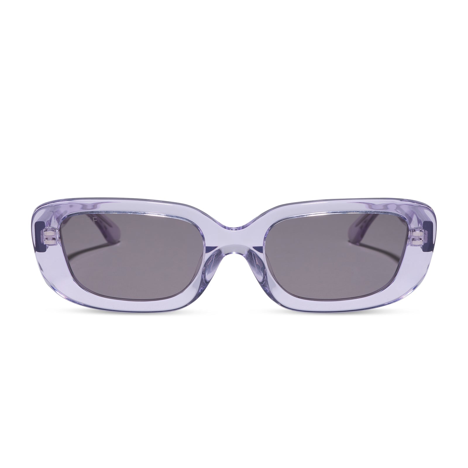 diff eyewear daphne ii low profile square sunglasses with a lilac crystal purple acetate frame and grey lenses front view