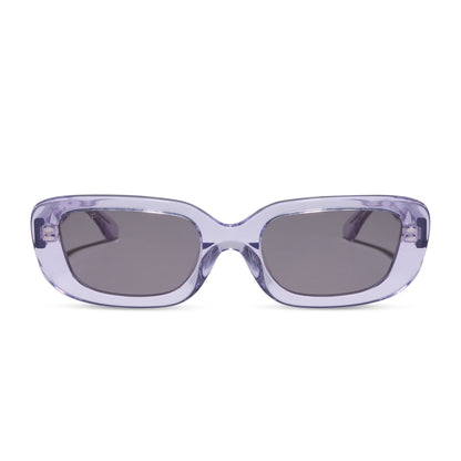 diff eyewear daphne ii low profile square sunglasses with a lilac crystal purple acetate frame and grey lenses front view