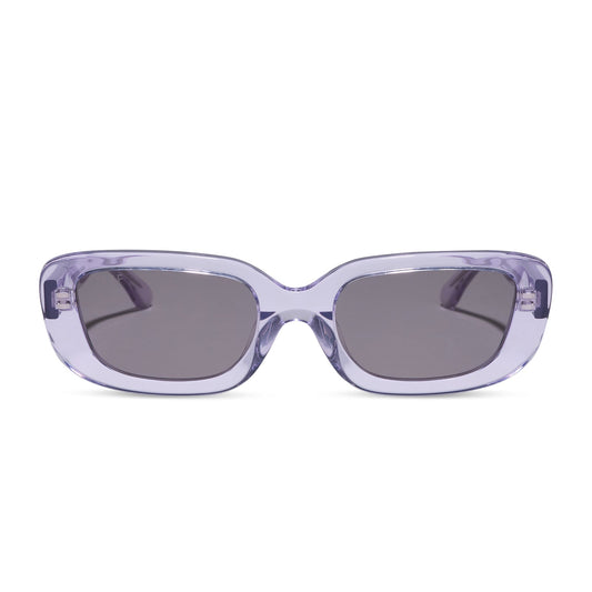 diff eyewear daphne ii low profile square sunglasses with a lilac crystal purple acetate frame and grey lenses front view