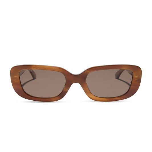 diff eyewear featuring the daphne rectangle sunglasses with a tawny brown tortoise frame and brown polarized lenses front view