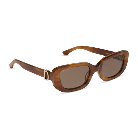 diff eyewear featuring the daphne rectangle sunglasses with a tawny brown tortoise frame and brown polarized lenses angled view
