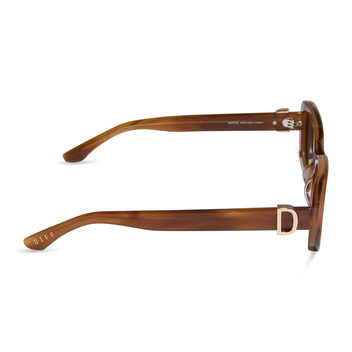 diff eyewear featuring the daphne rectangle sunglasses with a tawny brown tortoise frame and brown polarized lenses side view