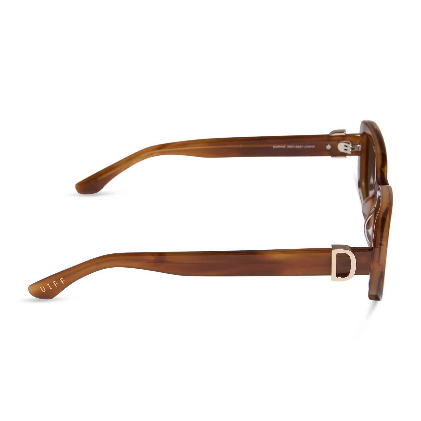 diff eyewear featuring the daphne rectangle sunglasses with a tawny brown tortoise frame and brown polarized lenses side view
