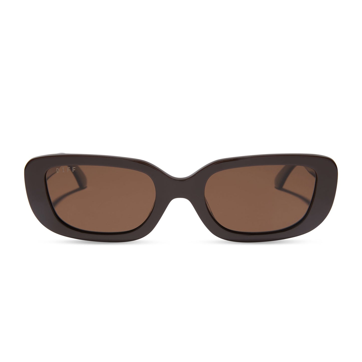 diff eyewear featuring the daphne rectangle sunglasses with a truffle frame and truffle polarized lenses front view
