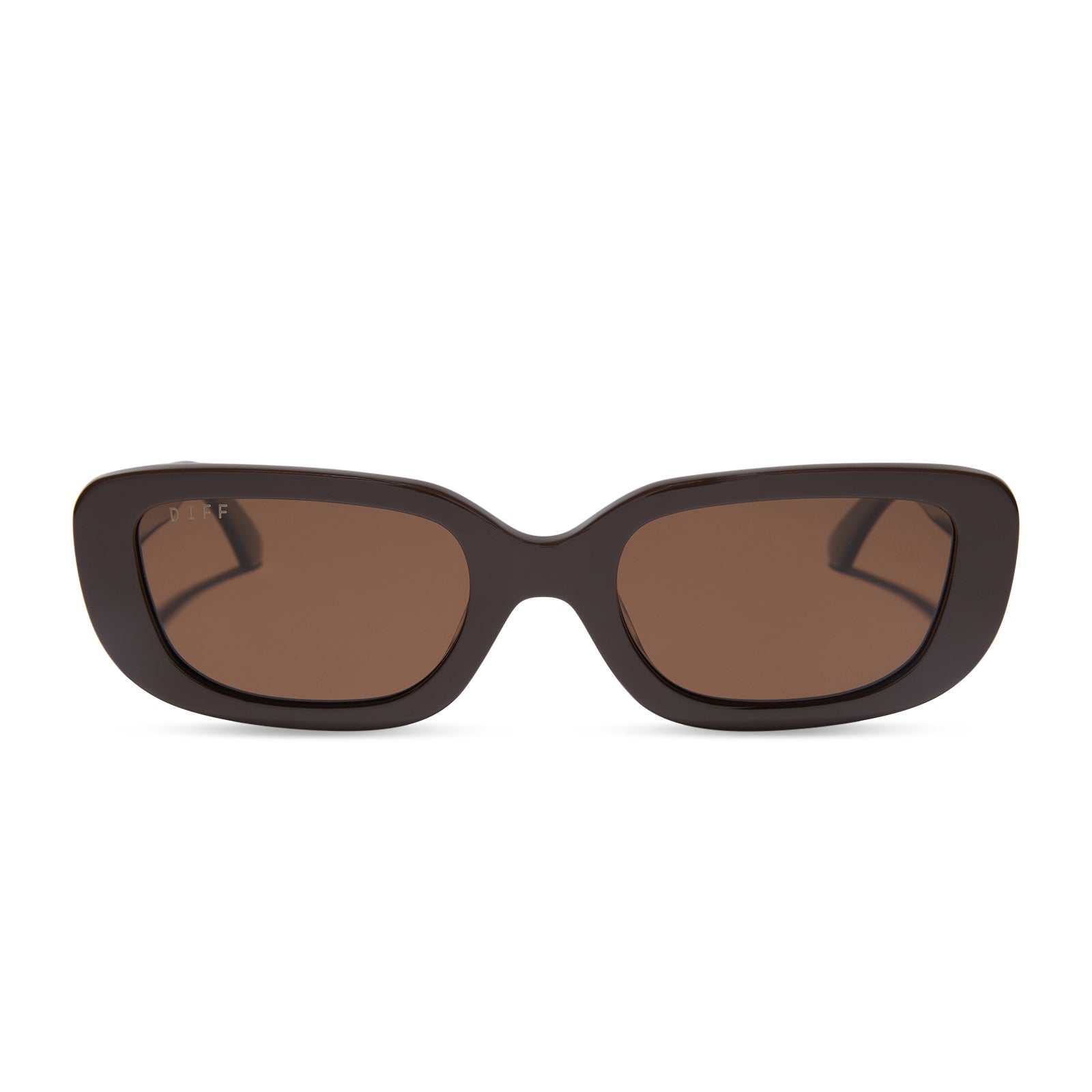 diff eyewear featuring the daphne rectangle sunglasses with a truffle frame and truffle polarized lenses front view