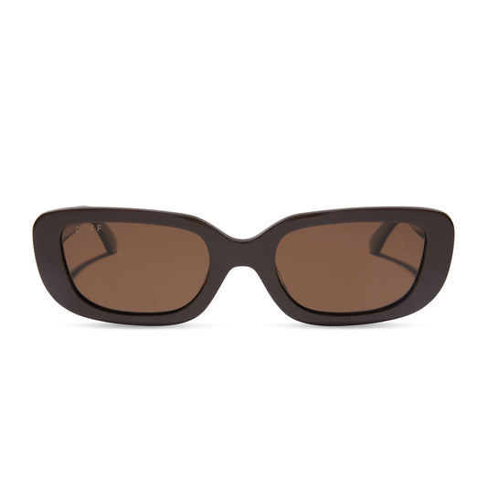 diff eyewear featuring the daphne rectangle sunglasses with a truffle frame and truffle polarized lenses front view