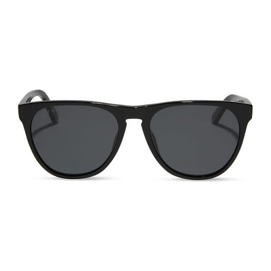 diff eyewear darren sunglasses with a black frame and solid grey polarized lens front view