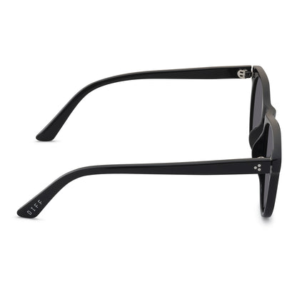 diff eyewear darren sunglasses with a black frame and solid grey polarized lens side view