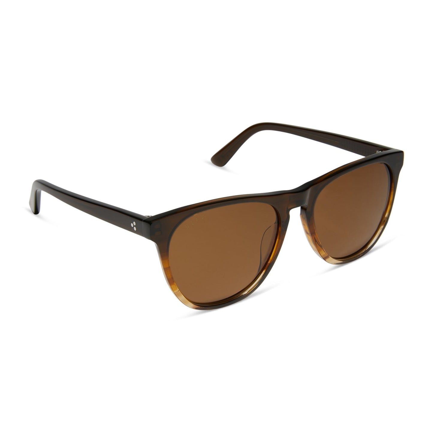 diff eyewear darren square sunglasses with a mocha brown gradient acetate frame and brown polarized lenses angled view