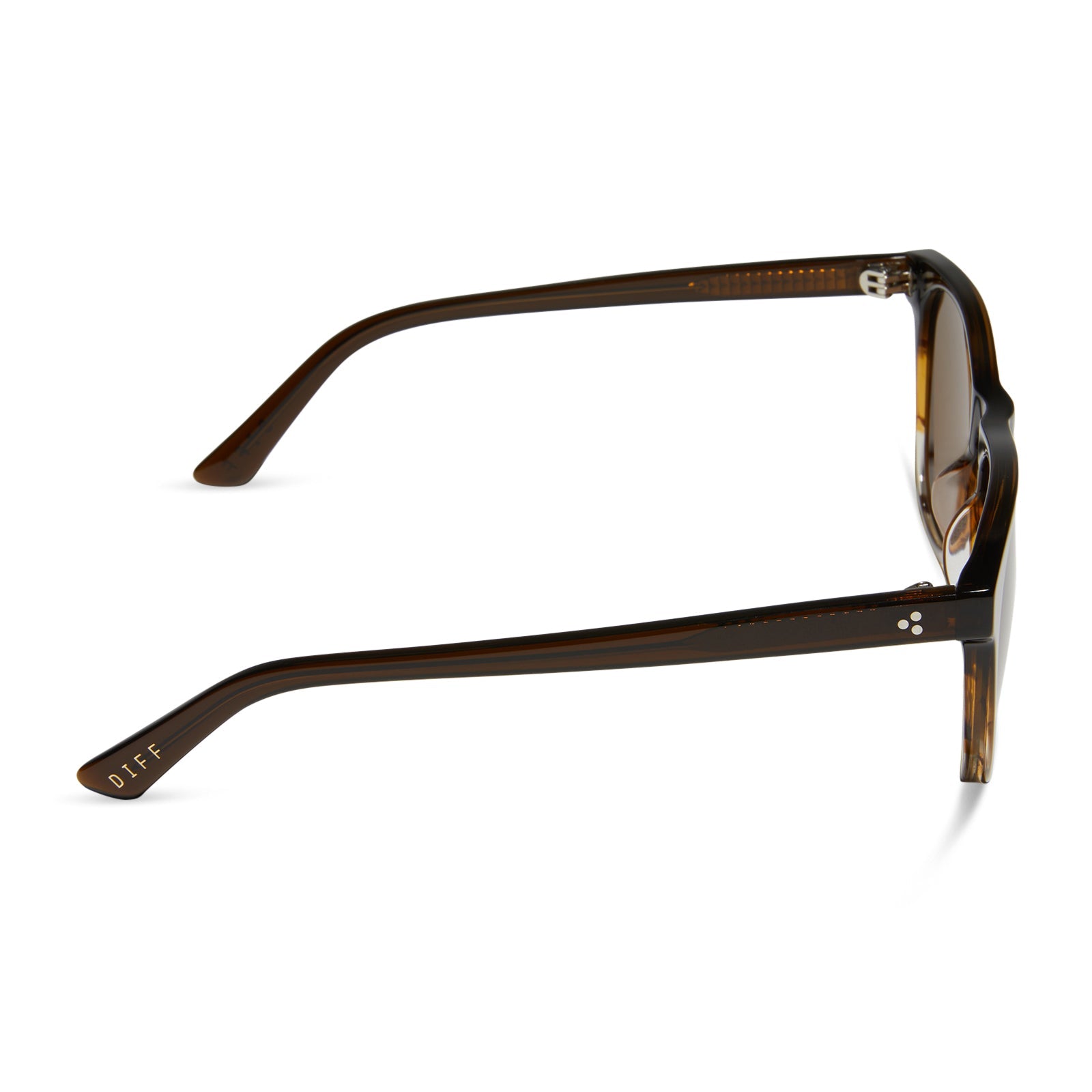 diff eyewear darren square sunglasses with a mocha brown gradient acetate frame and brown polarized lenses side view