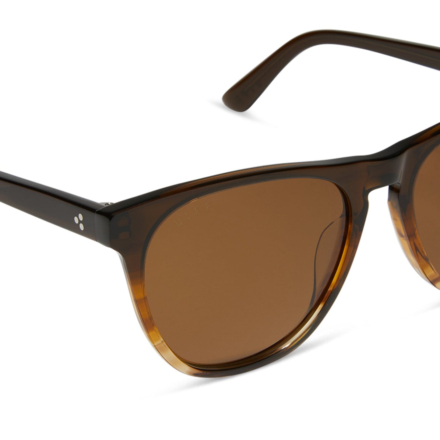 diff eyewear darren square sunglasses with a mocha brown gradient acetate frame and brown polarized lenses detailed view