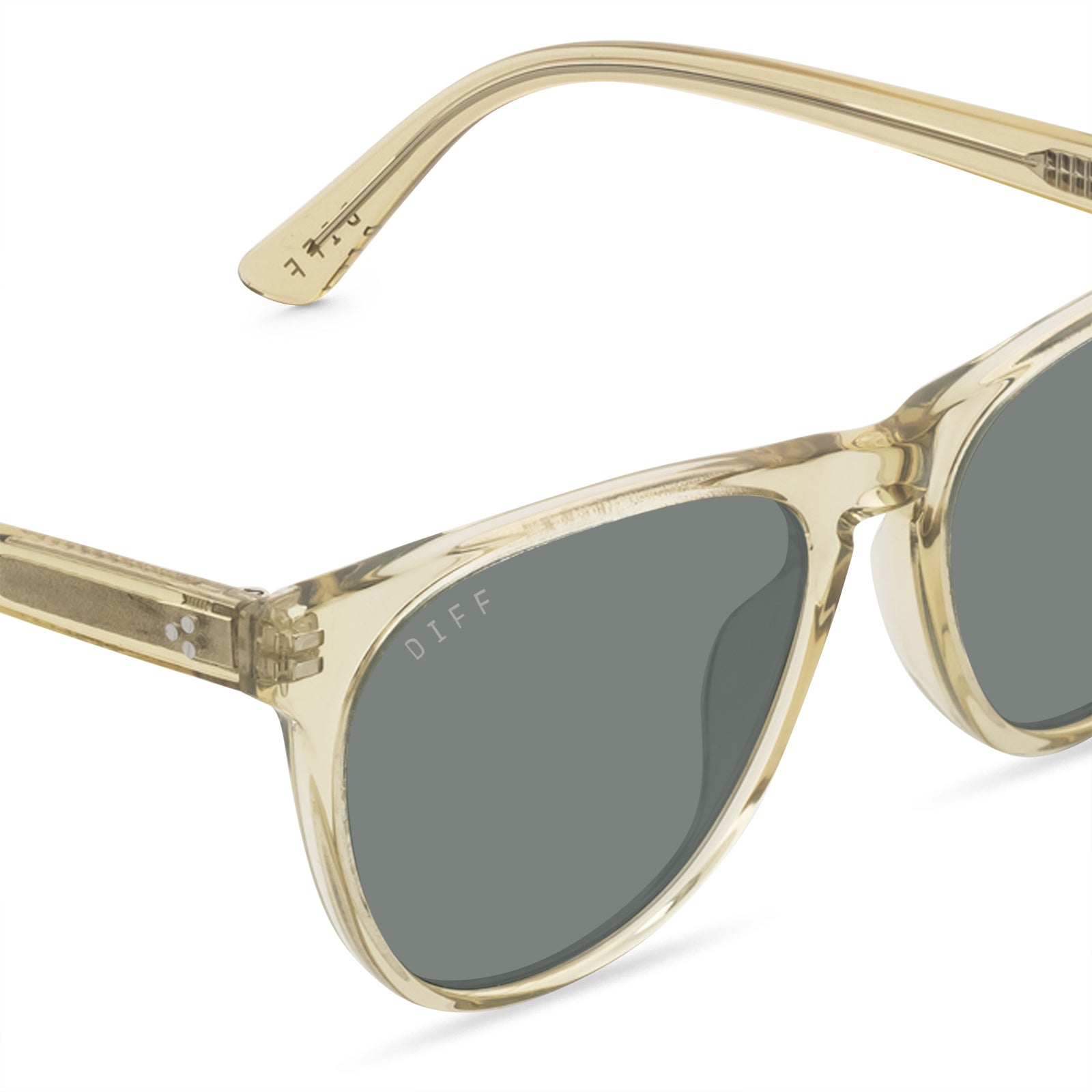 diff eyewear darren square sunglasses in a platinum crystal frame and g15 lens detailed view