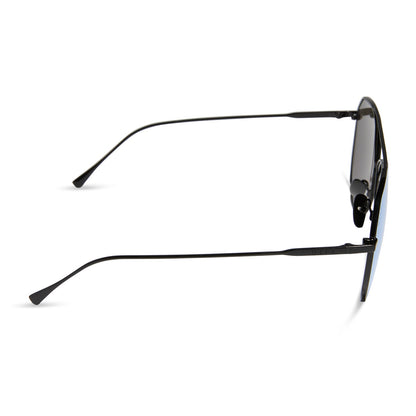 diff eyewear featuring the dash aviator sunglasses with a black frame and lavender mirror lenses side view