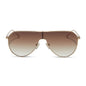 diff eyewear dash shield oversized sunglasses with a gold metal frame and brown gradient lenses front view