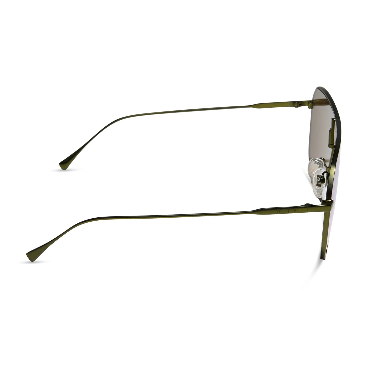 diff eyewear featuring the dash shield shield sunglasses with a moss metal frame and moss mirror lenses side view