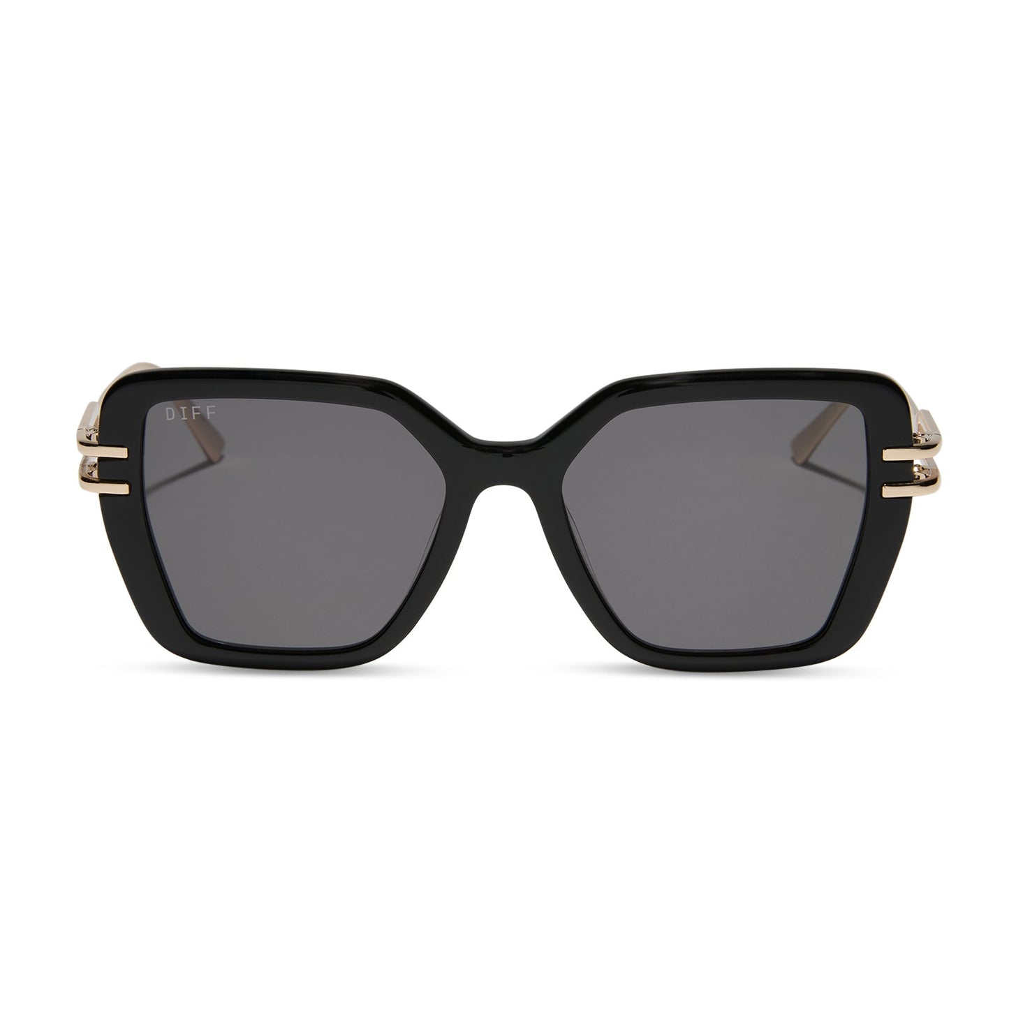 diff eyewear featuring the dasha square sunglasses with a black frame and grey lenses front view