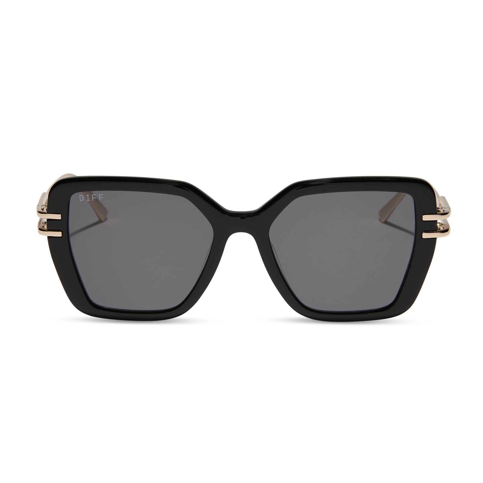 diff eyewear featuring the dasha square sunglasses with a black frame and grey lenses front view