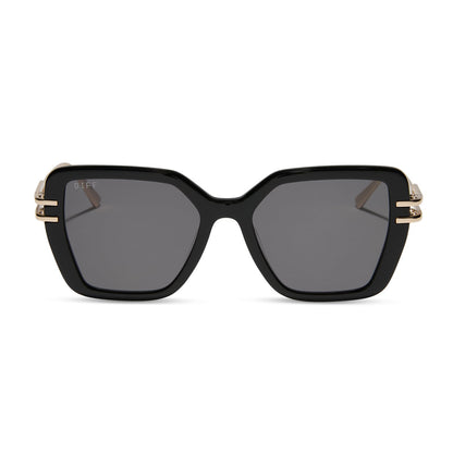 diff eyewear featuring the dasha square sunglasses with a black frame and grey lenses front view