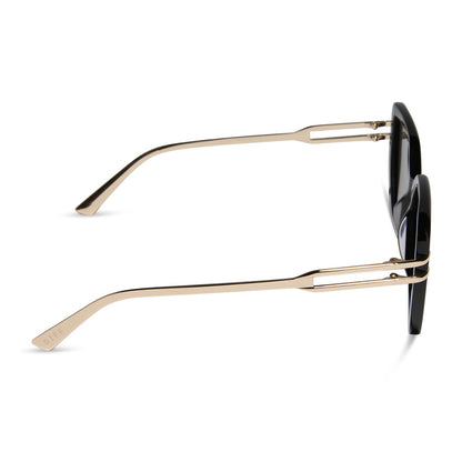 diff eyewear featuring the dasha square sunglasses with a black frame and grey lenses side view