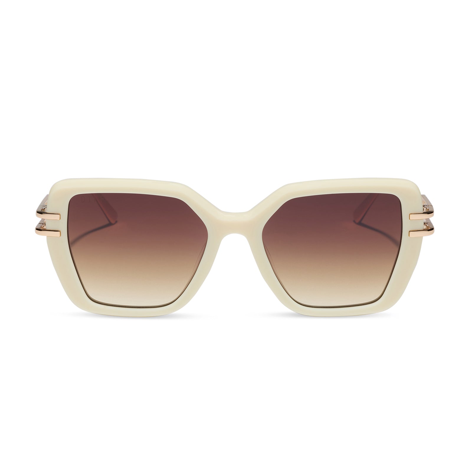 diff eyewear featuring the dasha square sunglasses with a courtside ivory frame with gold metal temples and brown gradient lenses front view
