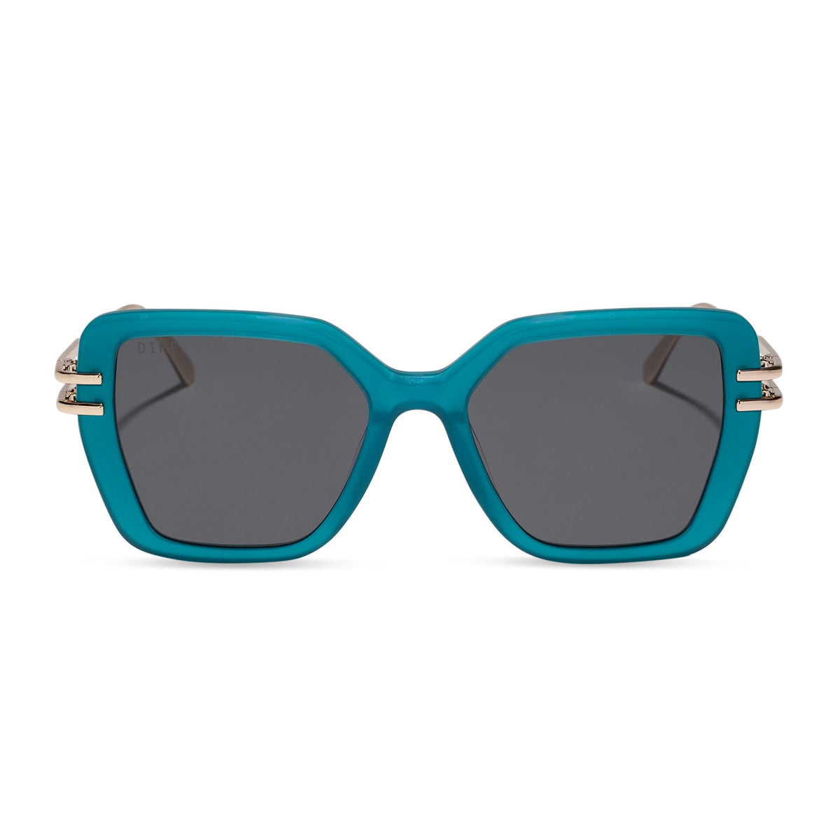 diff eyewear featuring the dasha square sunglasses with a dark teal acetate frame and grey lenses front view