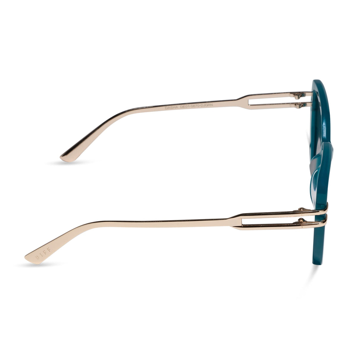 diff eyewear featuring the dasha square sunglasses with a dark teal acetate frame and grey lenses side view