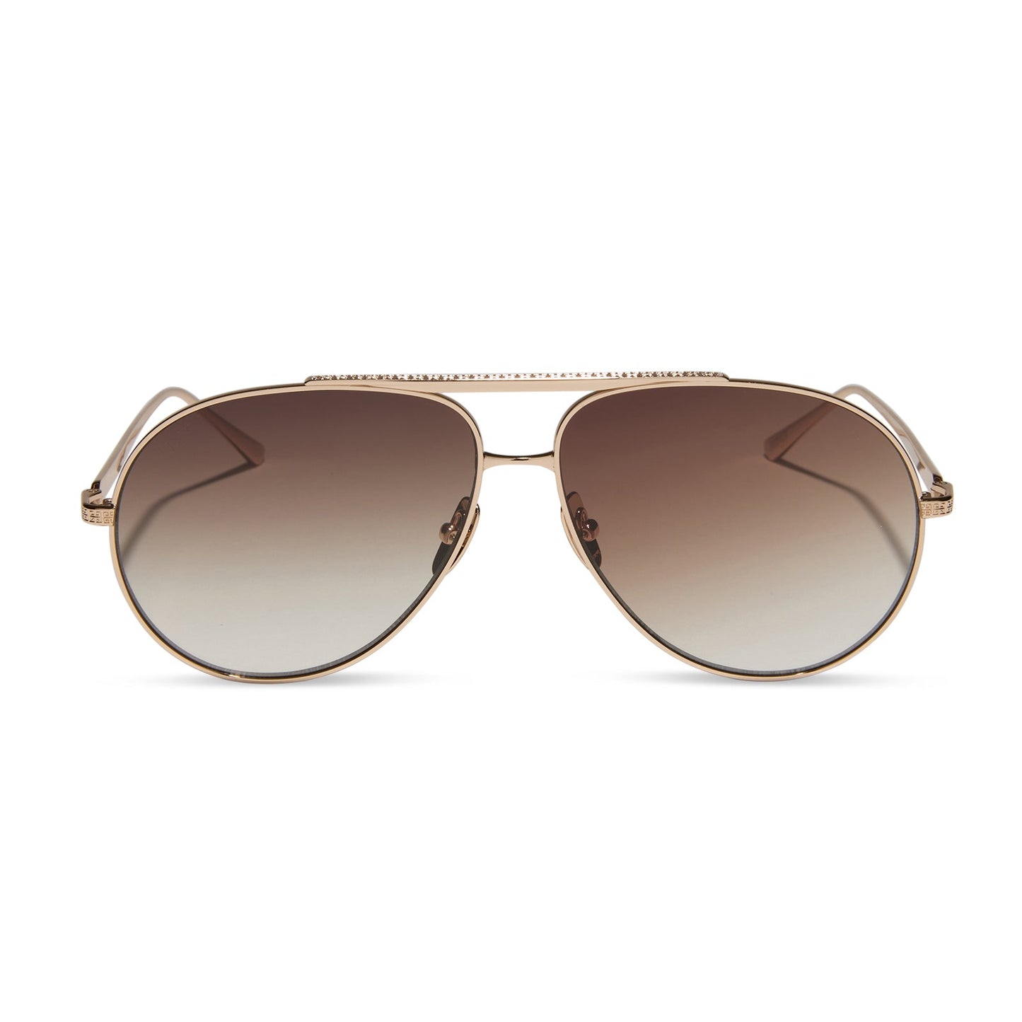 jessie james decker x diff eyewear featuring the denver aviator sunglasses with a gold frame and brown gradient lenses front view