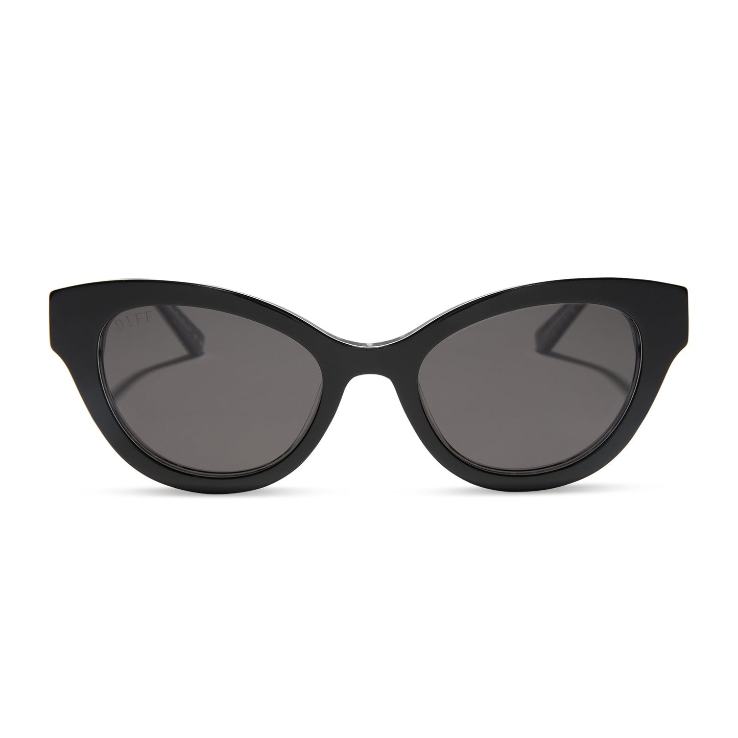 the devil wears prada x diff eyewear featuring the andy cat eye sunglasses with a black acetate frame and grey polarized lenses front view