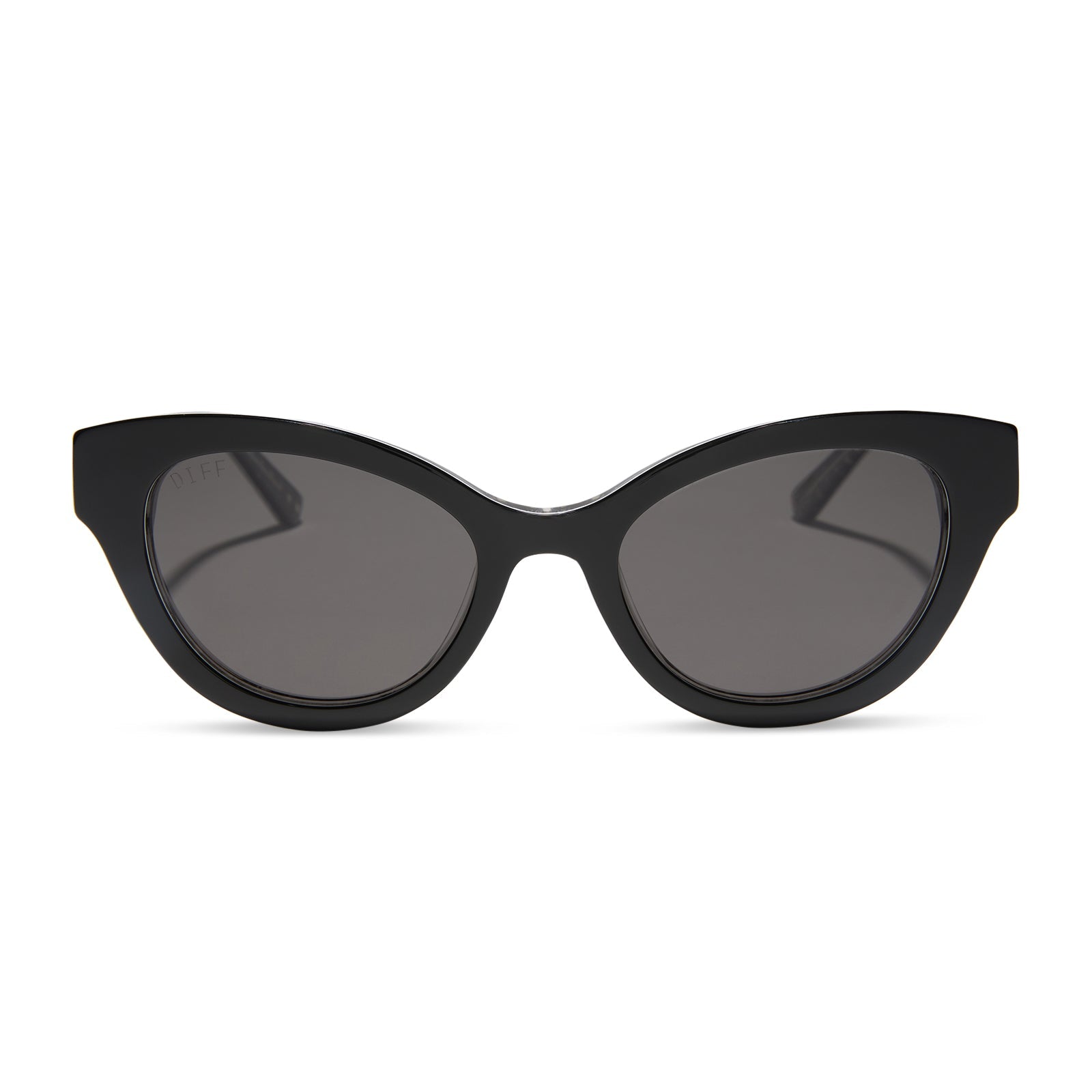 the devil wears prada x diff eyewear featuring the andy cat eye sunglasses with a black acetate frame and grey polarized lenses front view