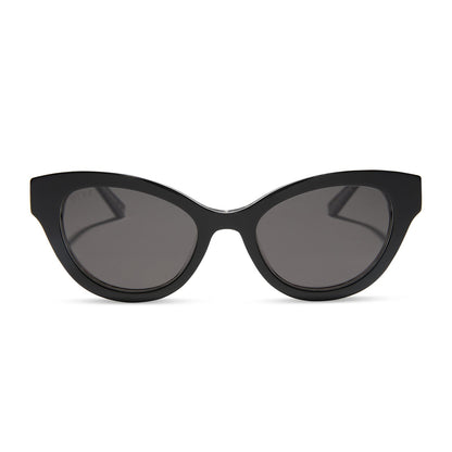 the devil wears prada x diff eyewear featuring the andy cat eye sunglasses with a black acetate frame and grey polarized lenses front view