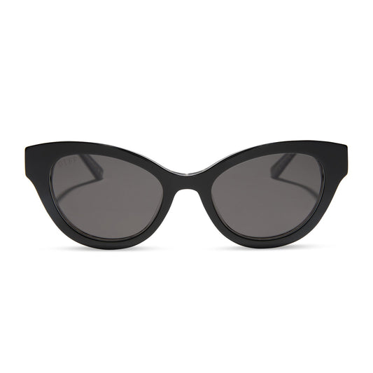 the devil wears prada x diff eyewear featuring the andy cat eye sunglasses with a black acetate frame and grey polarized lenses front view