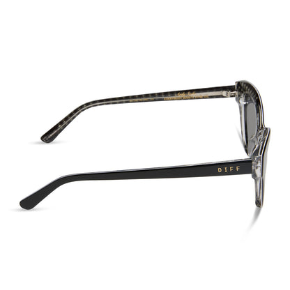 the devil wears prada x diff eyewear featuring the andy cat eye sunglasses with a black acetate frame and grey polarized lenses side view
