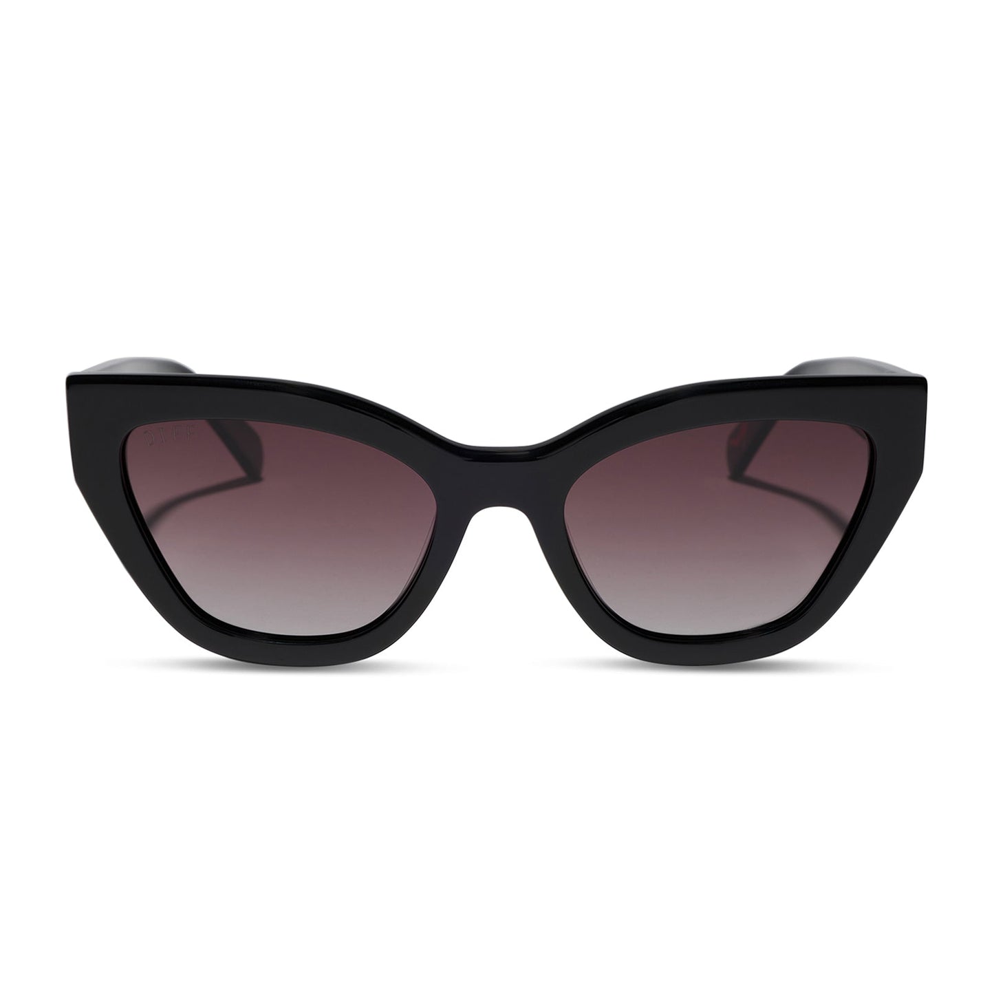 the devil wears prada x diff eyewear featuring the emily cat eye sunglasses with a black acetate frame and grey gradient polarized lenses front view