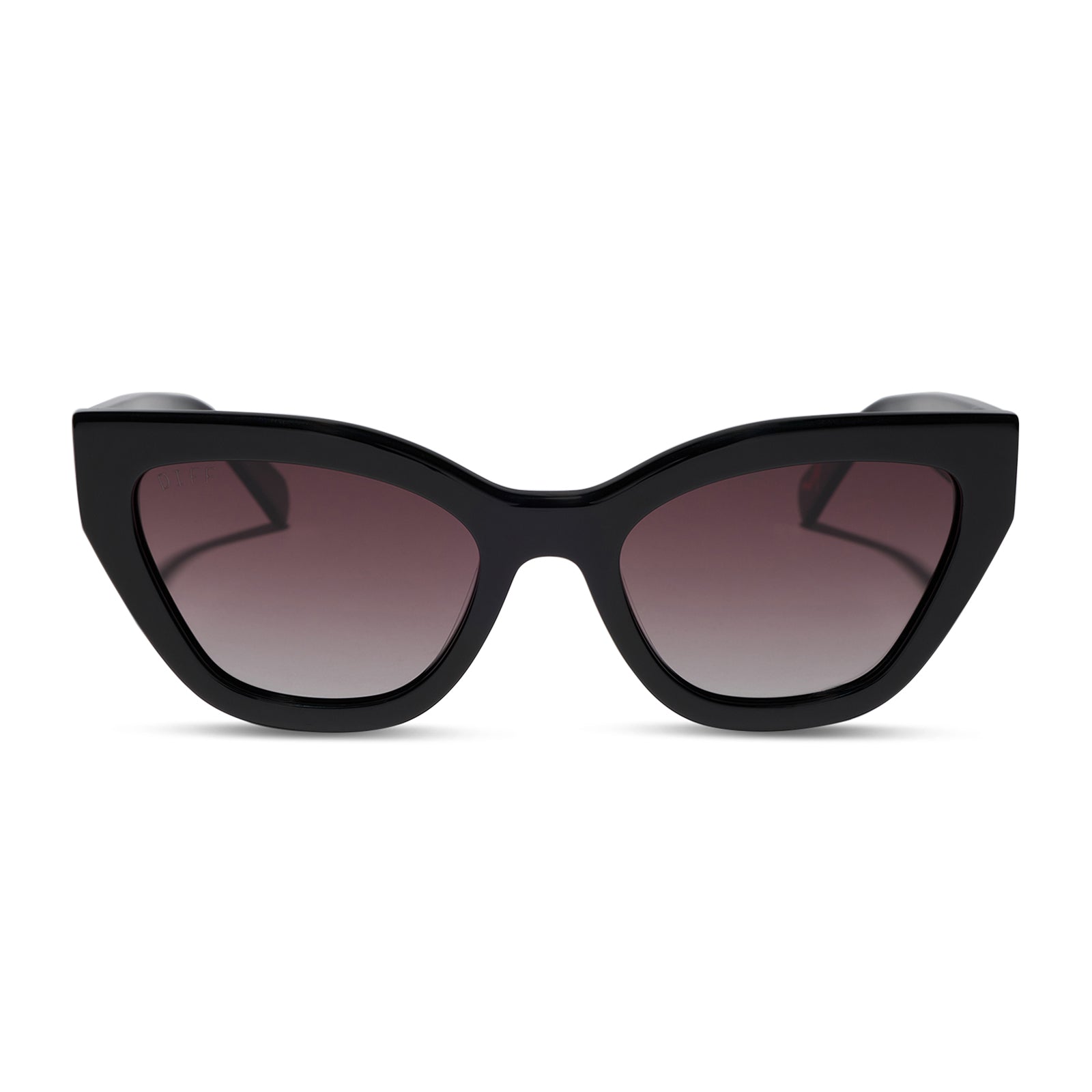 the devil wears prada x diff eyewear featuring the emily cat eye sunglasses with a black acetate frame and grey gradient polarized lenses front view