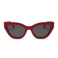 the devil wears prada x diff eyewear featuring the emily cat eye sunglasses with a red acetate frame and grey polarized lenses front view