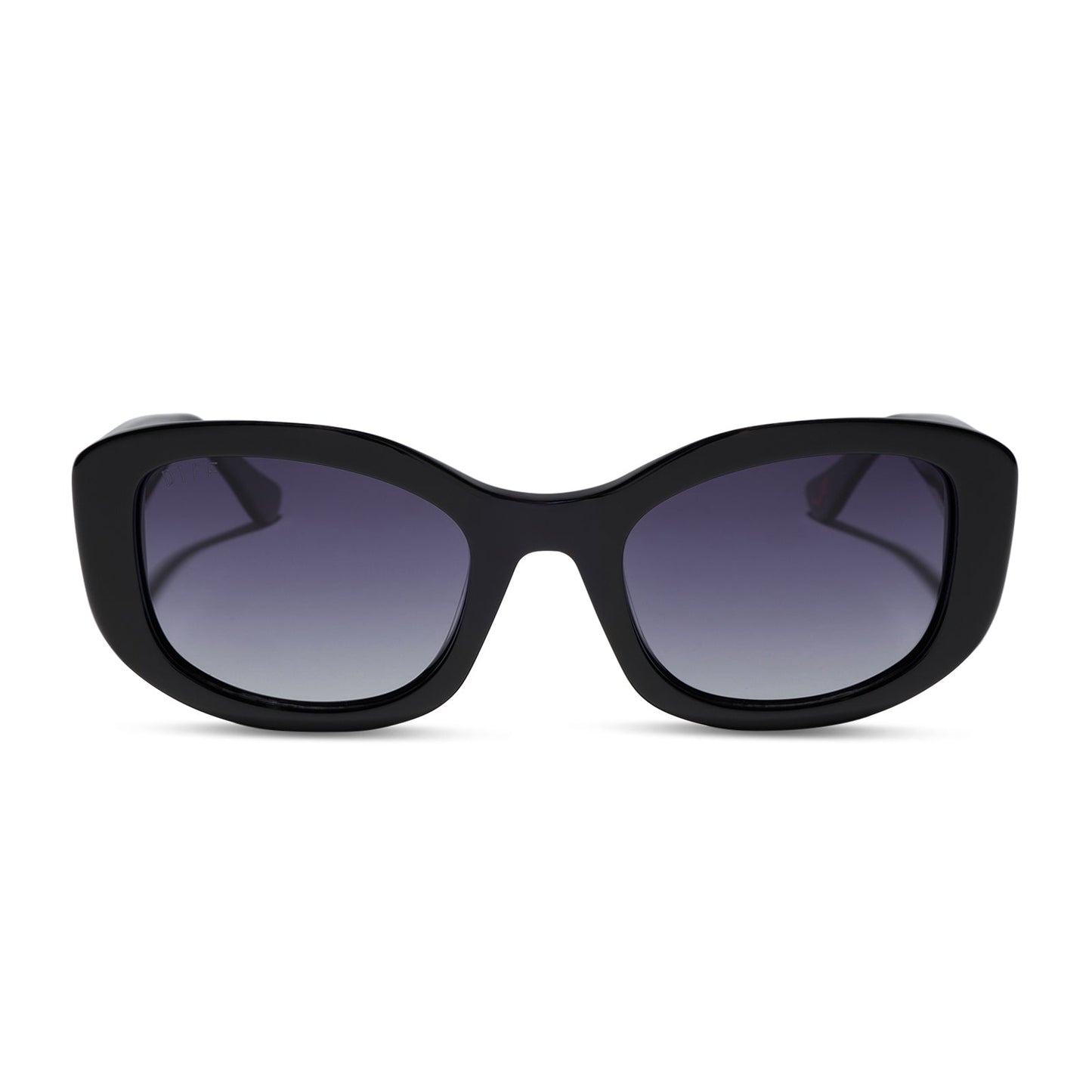 the devil wears prada x diff eyewear featuring the miranda square oversized sunglasses with a black acetate frame and grey gradient polarized lenses front view