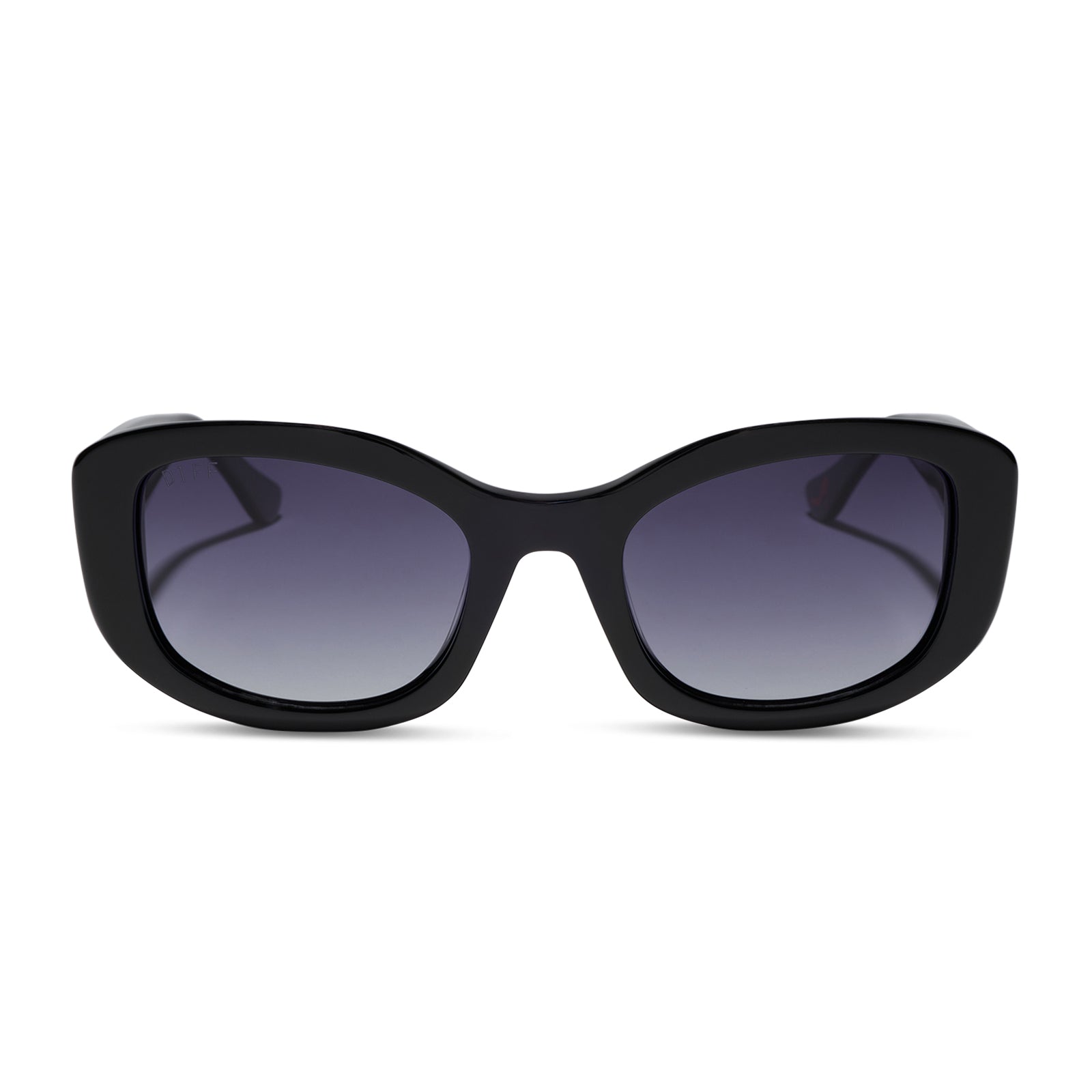 the devil wears prada x diff eyewear featuring the miranda square oversized sunglasses with a black acetate frame and grey gradient polarized lenses front view