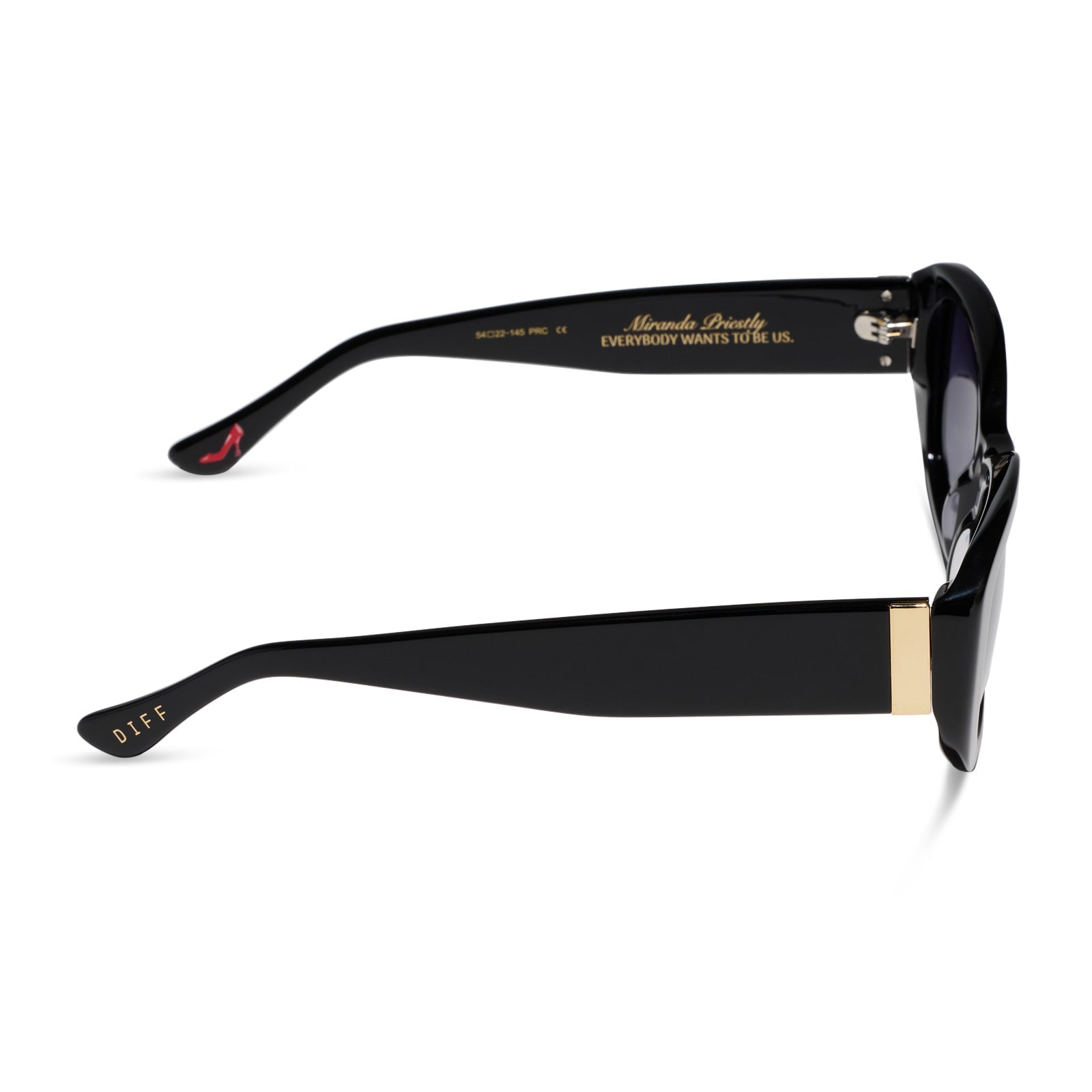 the devil wears prada x diff eyewear featuring the miranda square oversized sunglasses with a black acetate frame and grey gradient polarized lenses side view