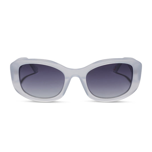 the devil wears prada x diff eyewear featuring the miranda square oversized sunglasses with a milky white acetate frame and grey gradient polarized lenses front view