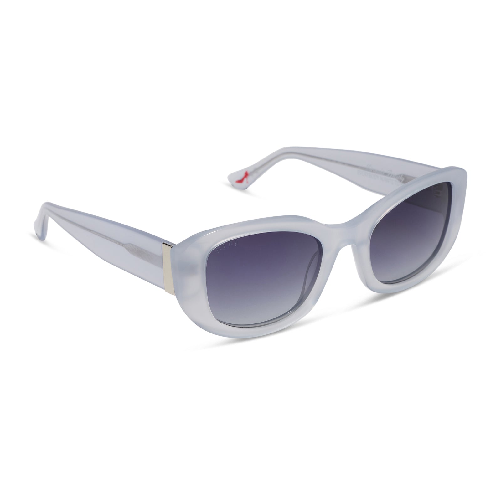 the devil wears prada x diff eyewear featuring the miranda square oversized sunglasses with a milky white acetate frame and grey gradient polarized lenses angled view