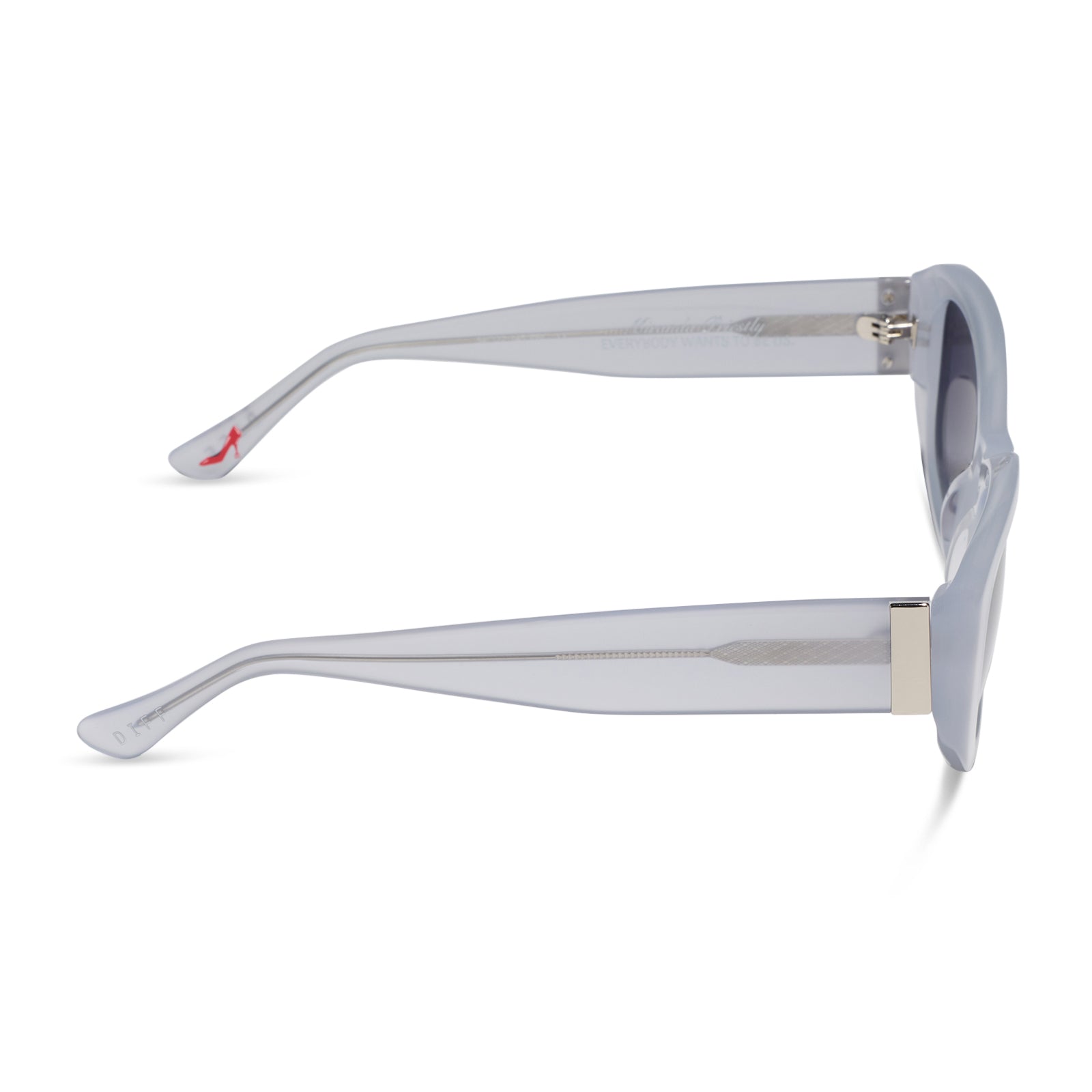 the devil wears prada x diff eyewear featuring the miranda square oversized sunglasses with a milky white acetate frame and grey gradient polarized lenses side view