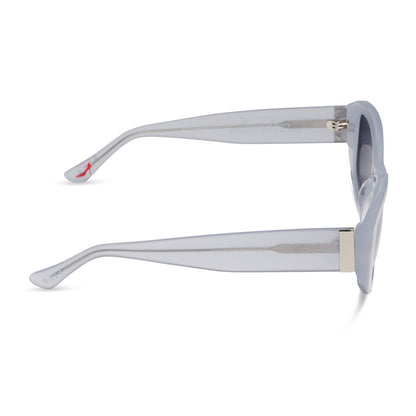 the devil wears prada x diff eyewear featuring the miranda square oversized sunglasses with a milky white acetate frame and grey gradient polarized lenses side view
