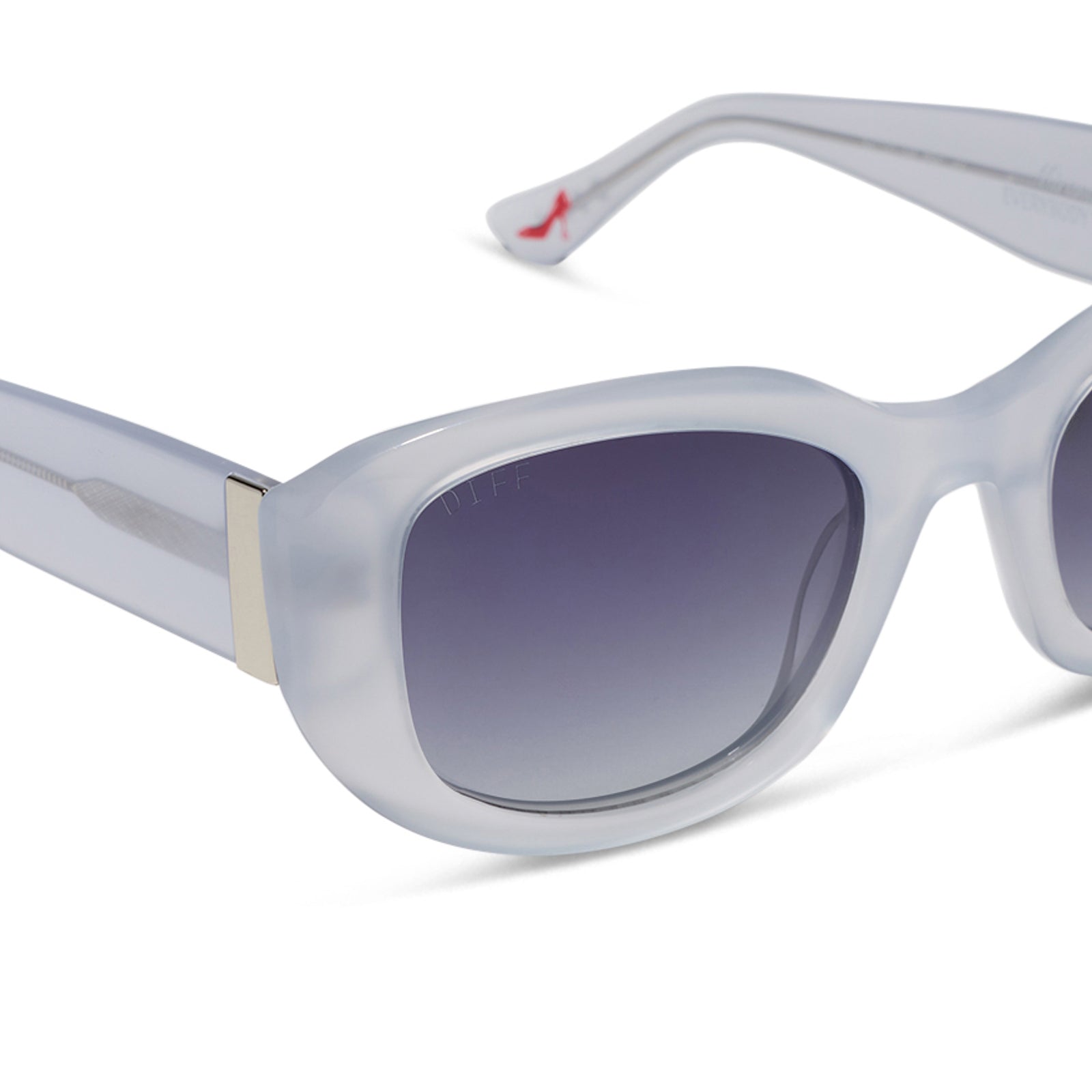 the devil wears prada x diff eyewear featuring the miranda square oversized sunglasses with a milky white acetate frame and grey gradient polarized lenses detailed view