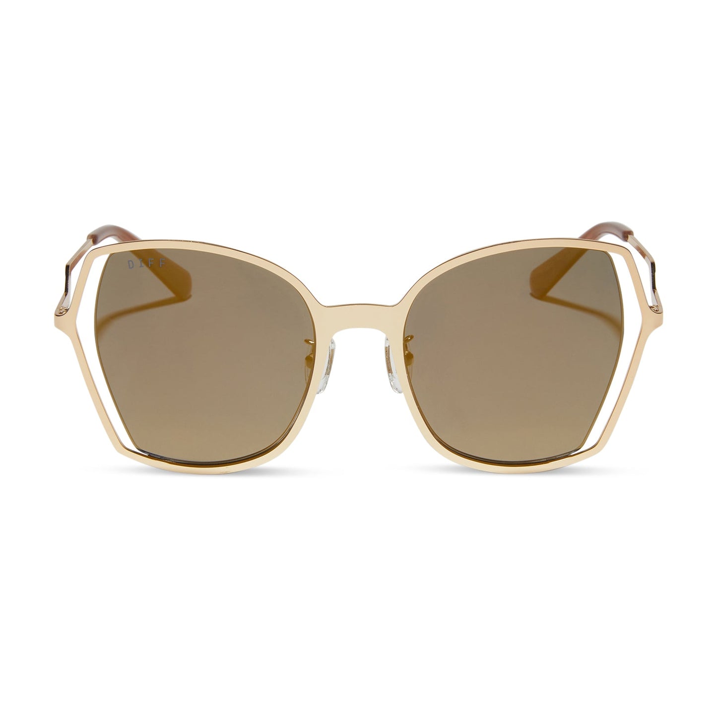 diff eyewear donna iii oversized square sunglasses with a gold metal frame and gold mirror polarized lenses front view