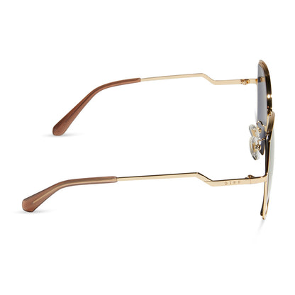 diff eyewear donna iii oversized square sunglasses with a gold metal frame and gold mirror polarized lenses side view