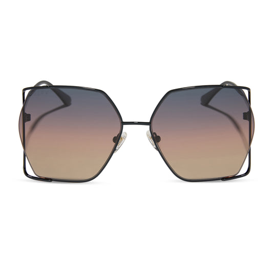 diff eyewear featuring the donna iv square sunglasses with a black frame and twilight gradient polarized lenses front view