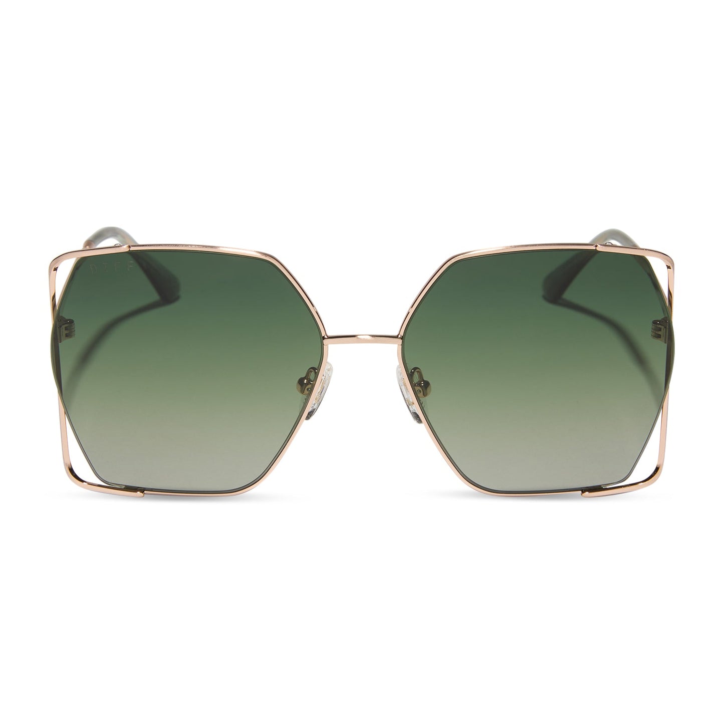 diff eyewear featuring the donna iv square sunglasses with a brushed champagne frame and cool matcha gradient polarized lenses front view