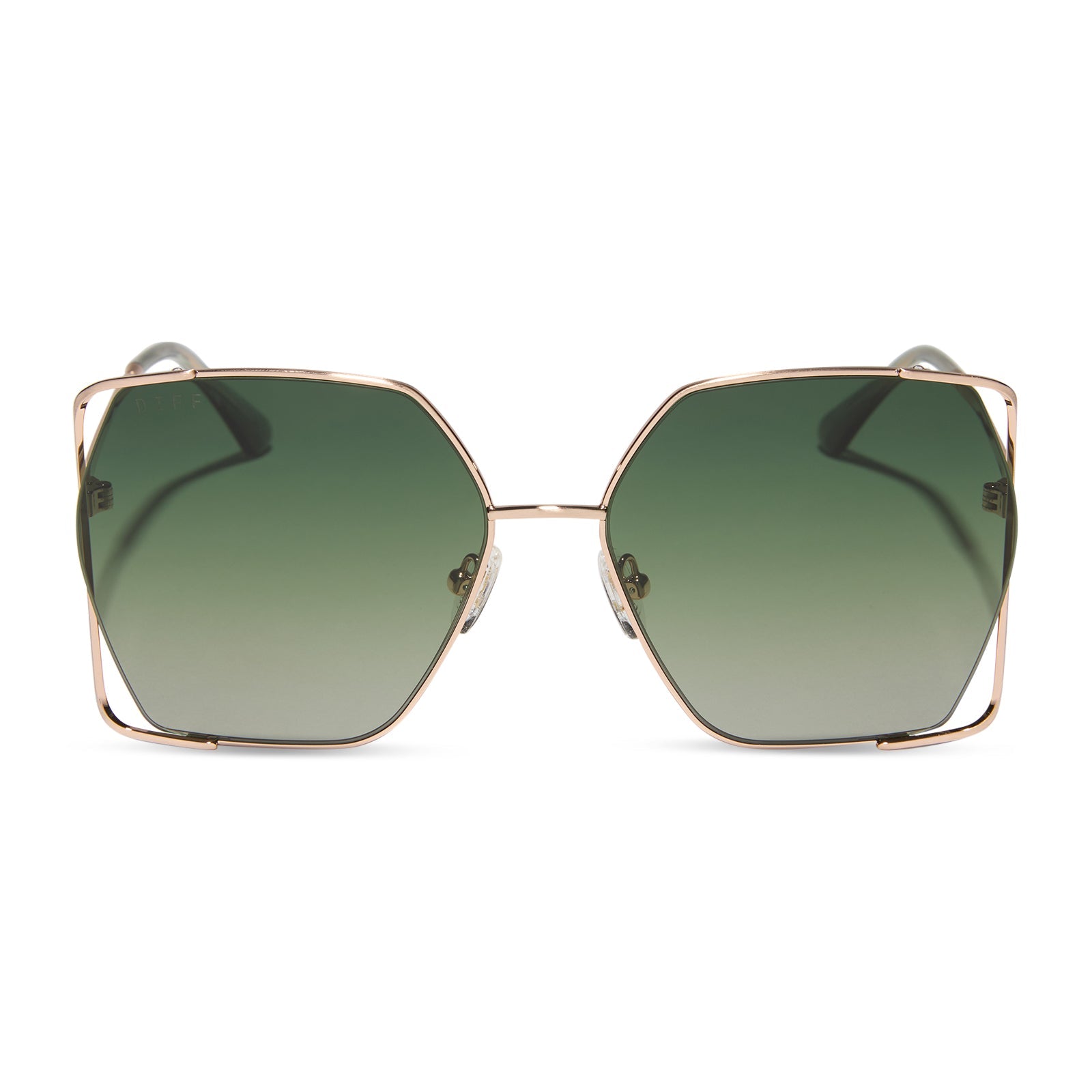 diff eyewear featuring the donna iv square sunglasses with a brushed champagne frame and cool matcha gradient polarized lenses front view