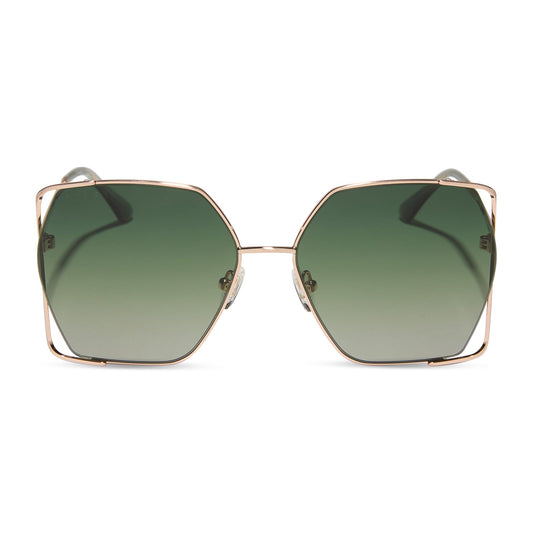 diff eyewear featuring the donna iv square sunglasses with a brushed champagne frame and cool matcha gradient polarized lenses front view